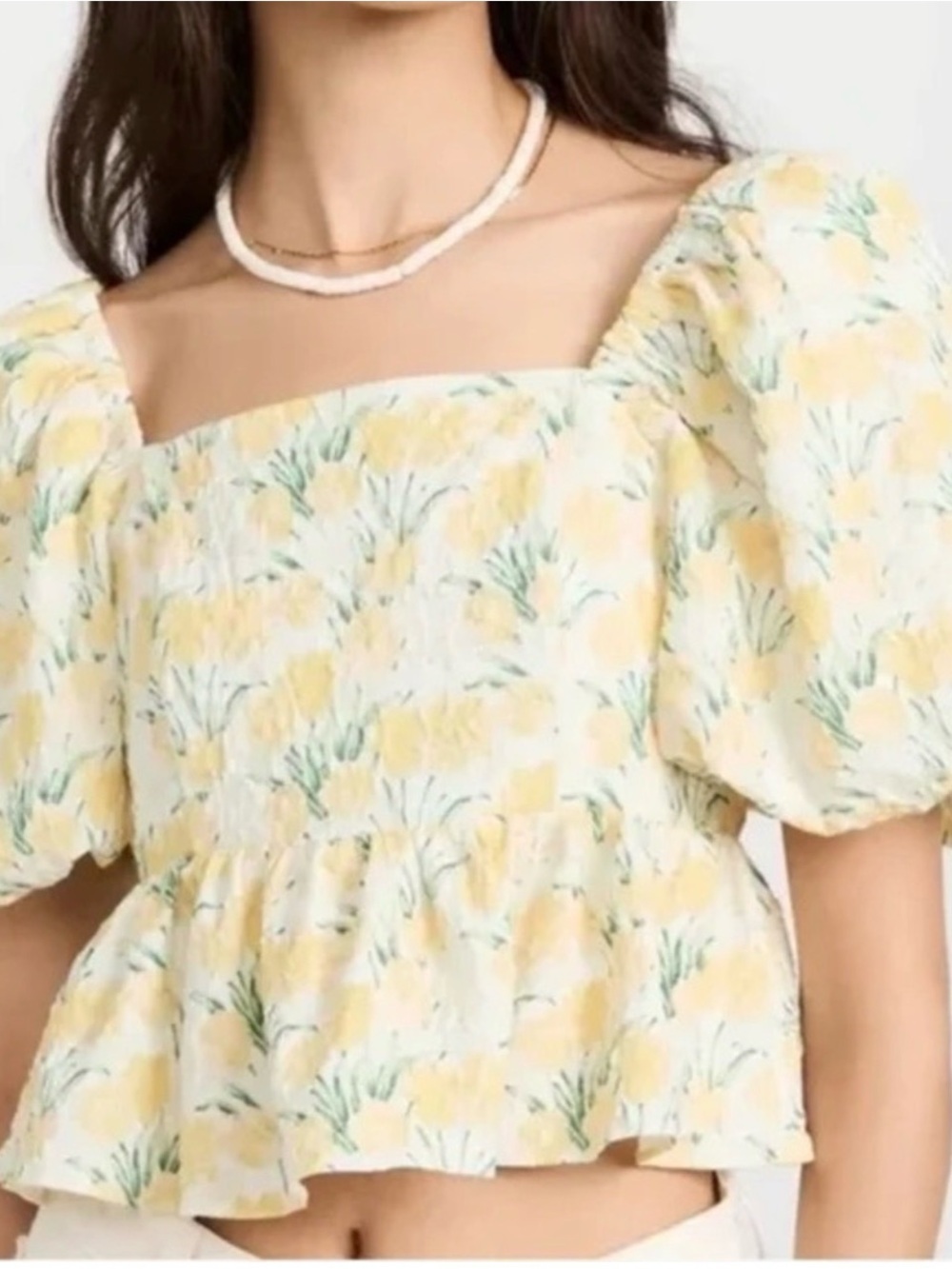 English Factory Puff Sleeve Peplum Floral Top